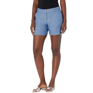 Loft High Waisted Classic Fit Blue Chambray Cotton Linen Blend 4" Shorts 6 / S